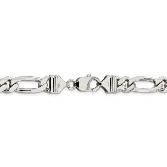 Men's 9mm, Sterling Silver, Solid Figaro Chain Necklace, 18 Inch